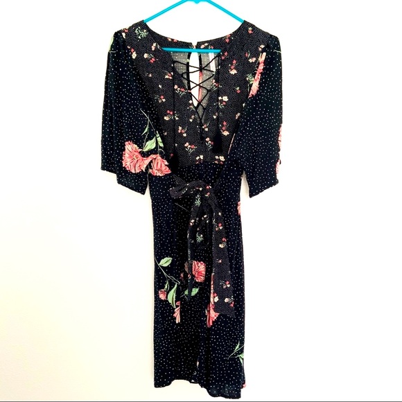 Xhilaration Black and Pink Flower Dress Size Medium Rayon Dress. - Picture 8 of 17